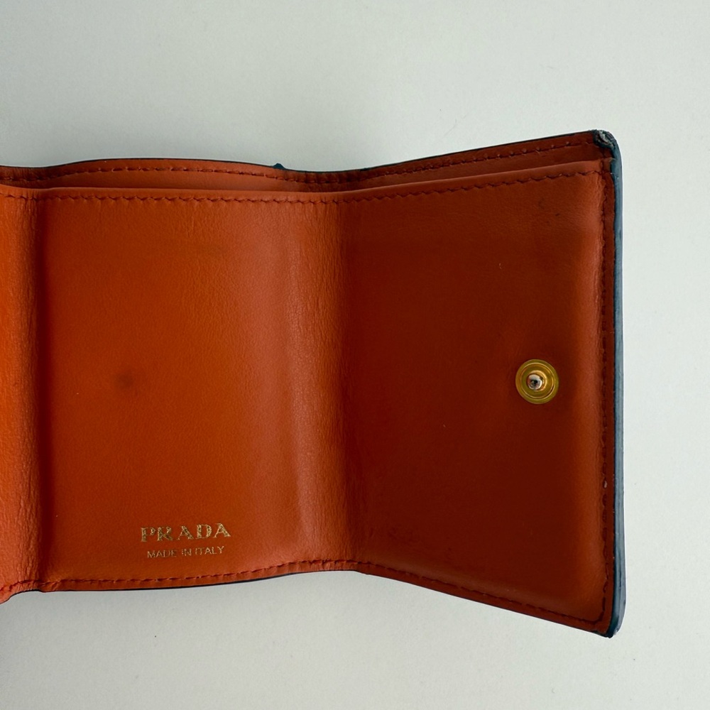 PRADA TRI-FOLD Blue/Orange Wallet - Picture 4 of 4